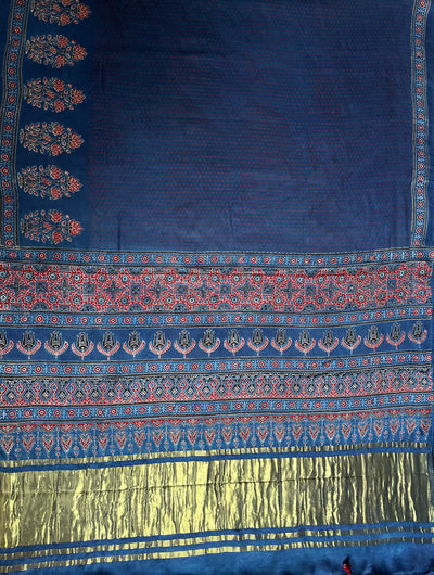 SUBHI: Handblock Modal Silk Tissue Ajrakh Saree