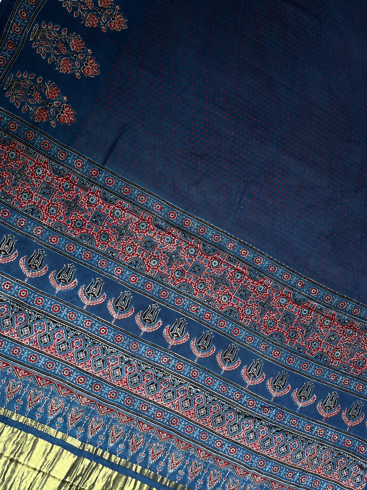 SUBHI: Handblock Modal Silk Tissue Ajrakh Saree