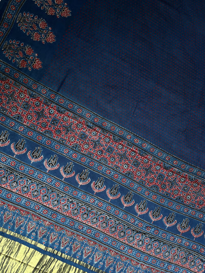 SUBHI: Handblock Modal Silk Tissue Ajrakh Saree