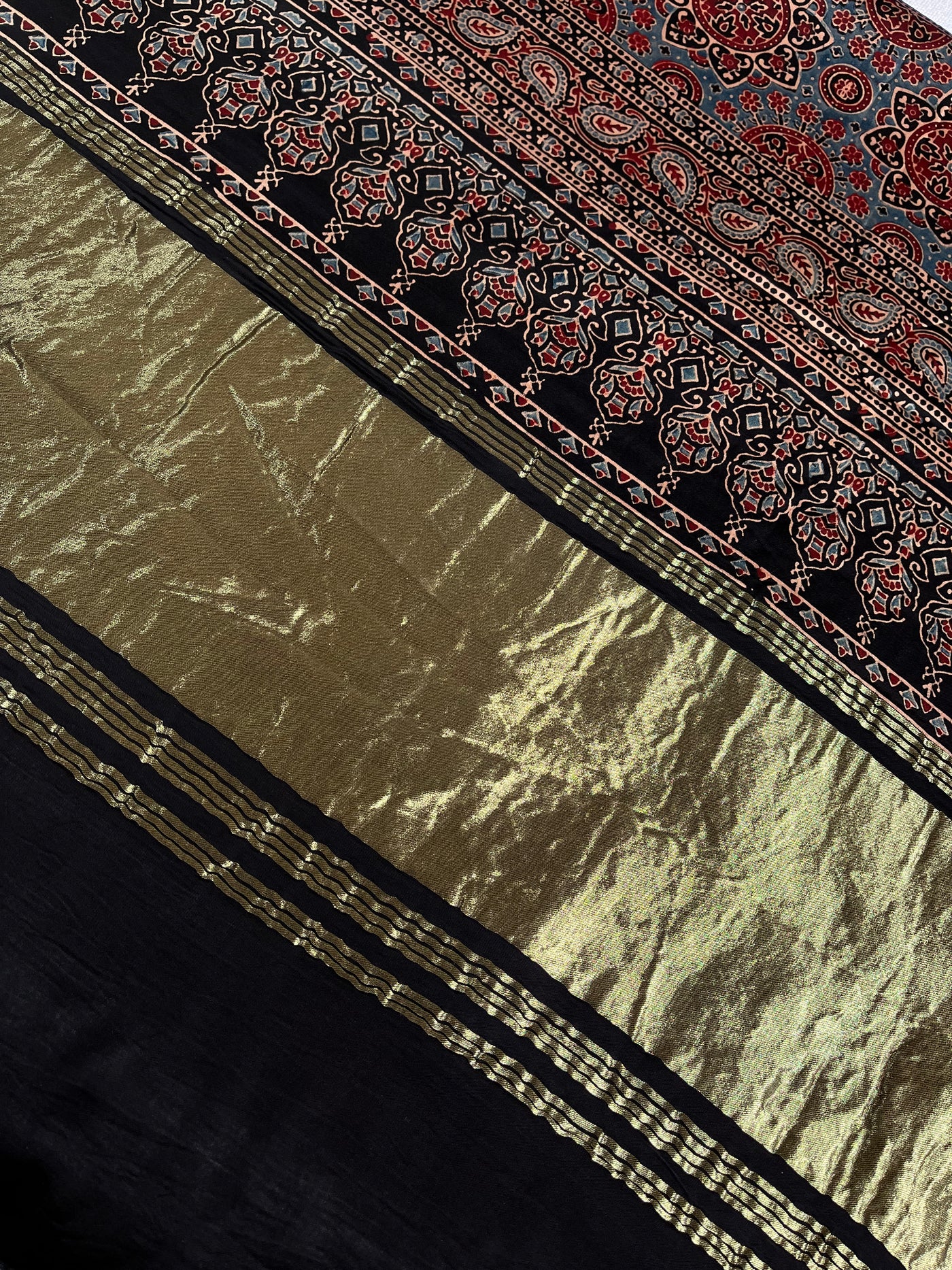 RASHI: Handblock Modal Silk Tissue Ajrakh Saree