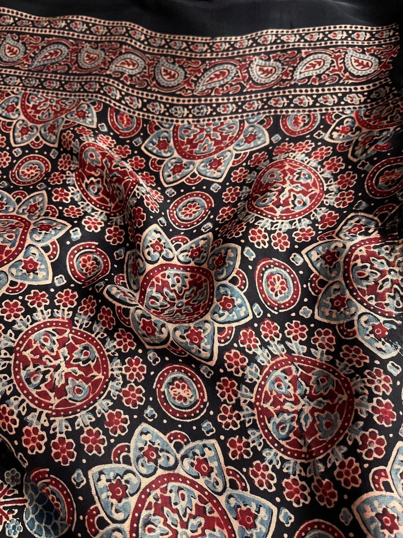 RASHI: Handblock Modal Silk Tissue Ajrakh Saree