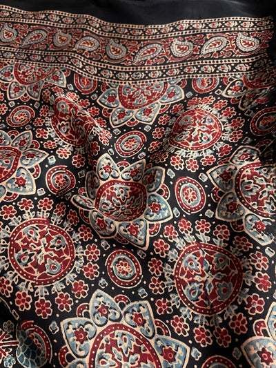 RASHI: Handblock Modal Silk Tissue Ajrakh Saree