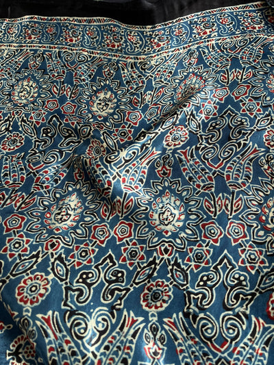 PRIYA: Handblock Modal Silk Tissue Ajrakh Saree