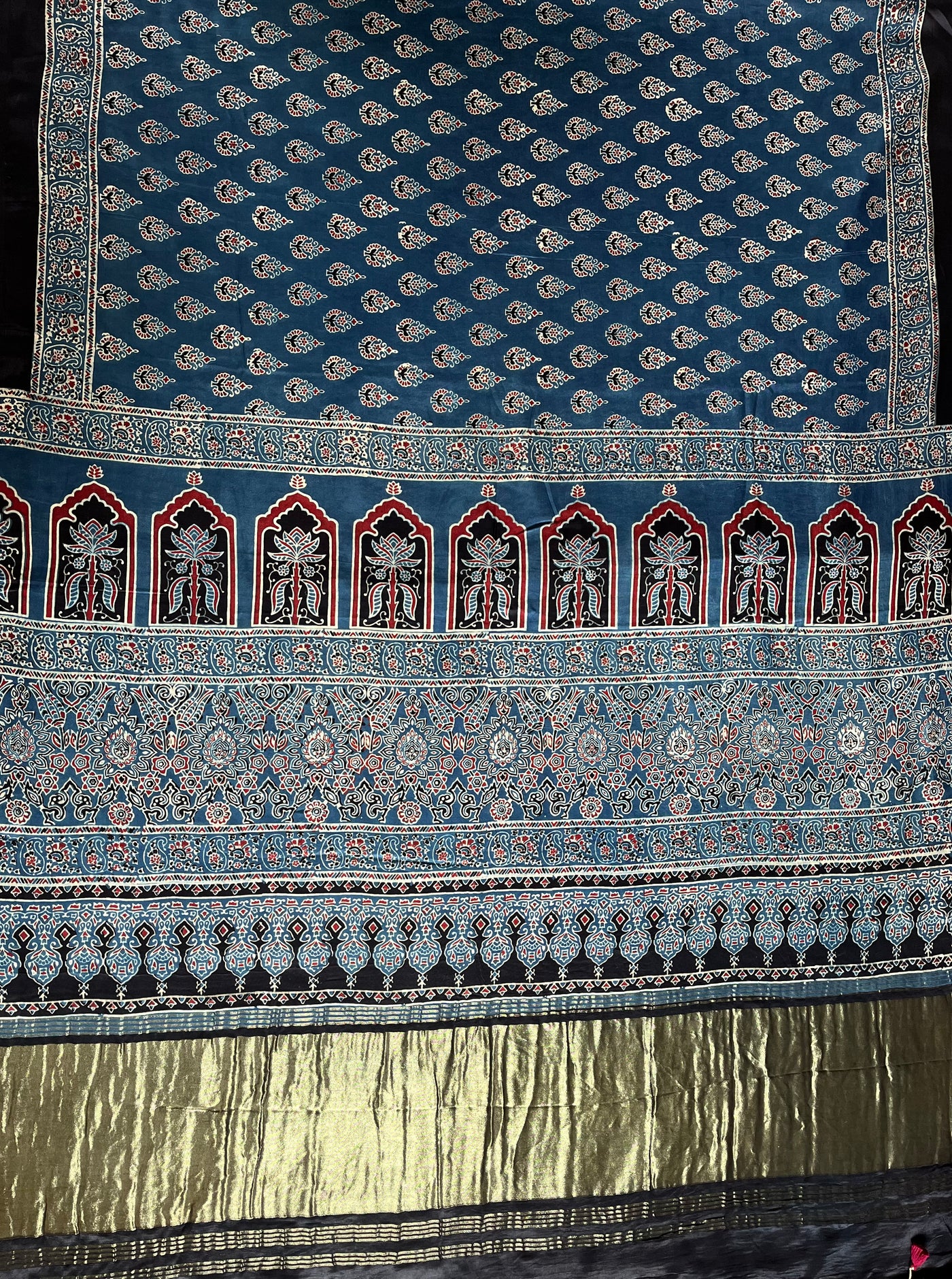 PRIYA: Handblock Modal Silk Tissue Ajrakh Saree