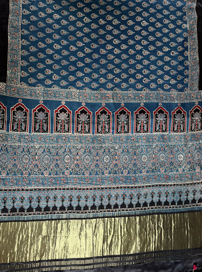 PRIYA: Handblock Modal Silk Tissue Ajrakh Saree