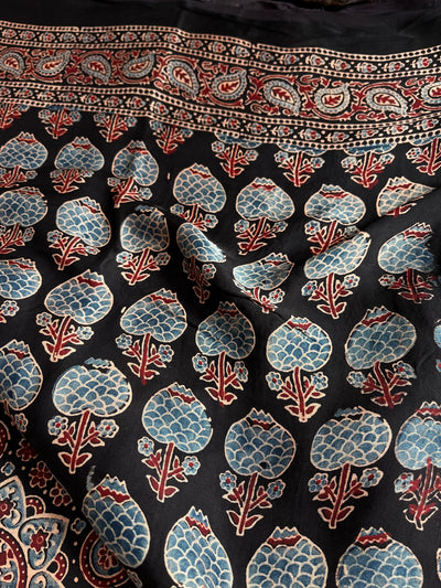 FALAK: Handblock Modal Silk Tissue Ajrakh Saree