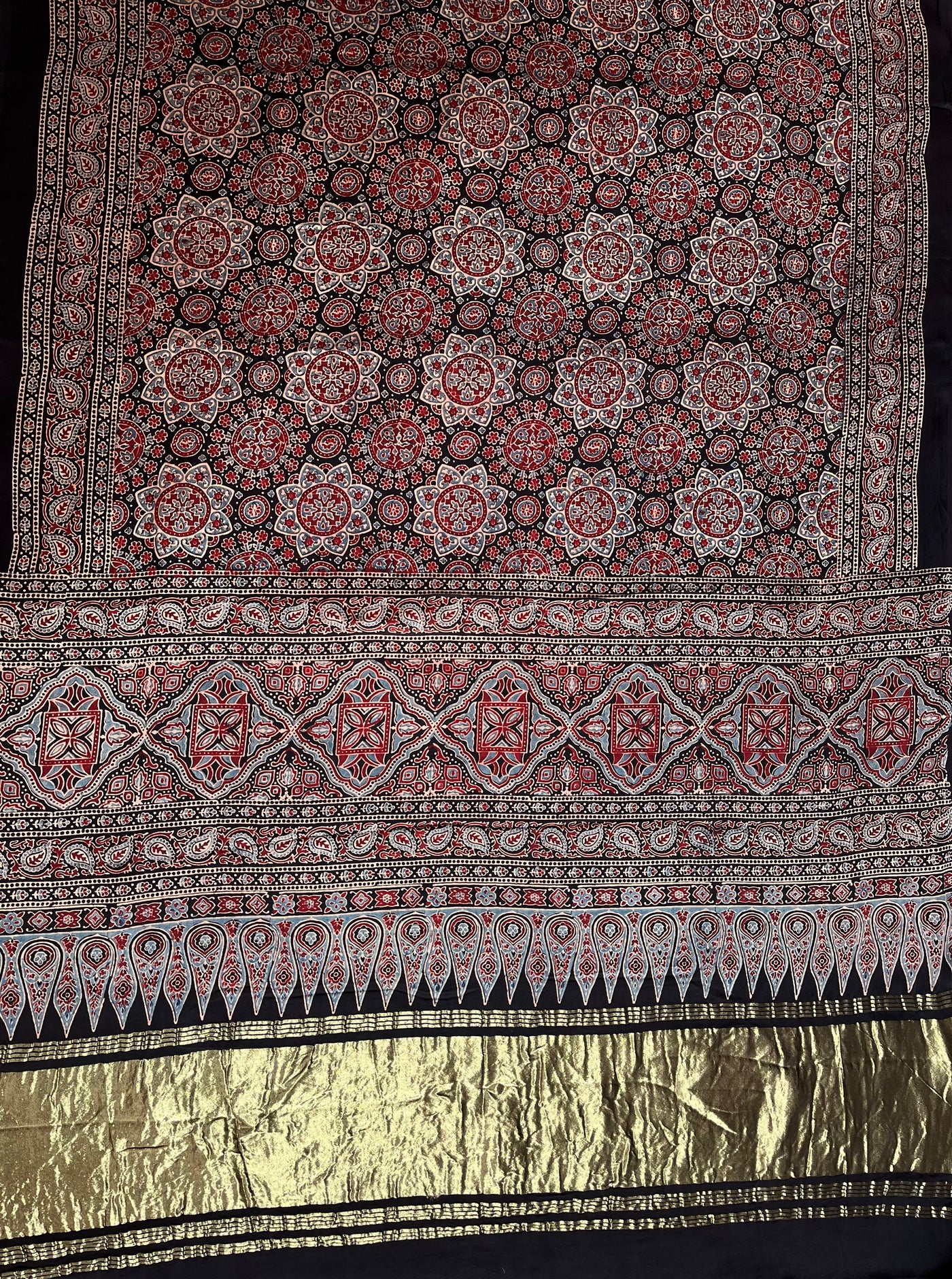 FALAK: Handblock Modal Silk Tissue Ajrakh Saree