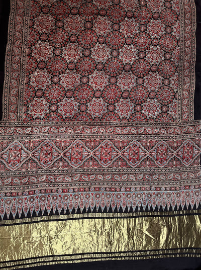 FALAK: Handblock Modal Silk Tissue Ajrakh Saree