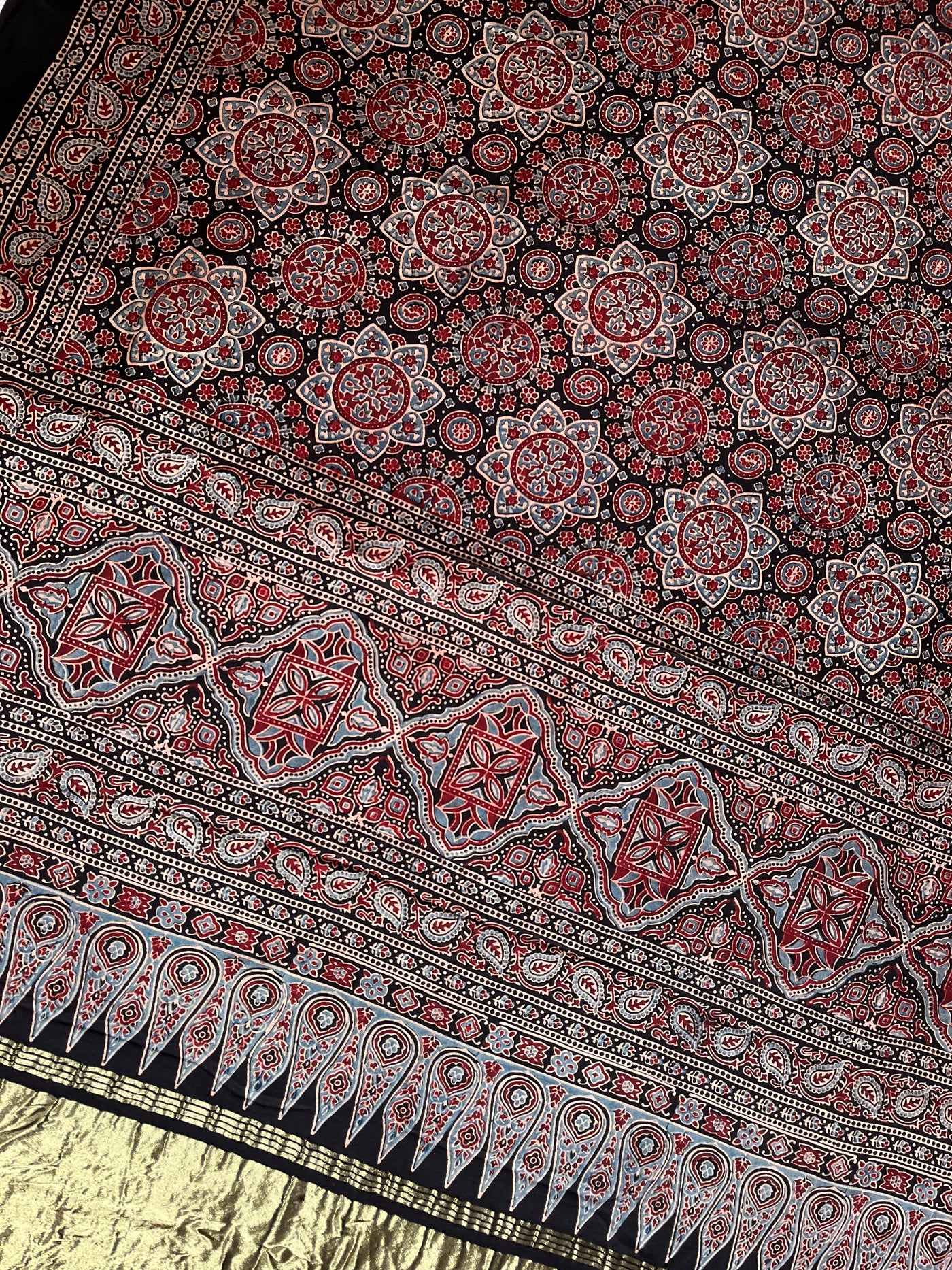 FALAK: Handblock Modal Silk Tissue Ajrakh Saree