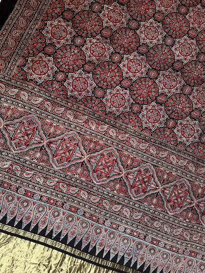 FALAK: Handblock Modal Silk Tissue Ajrakh Saree