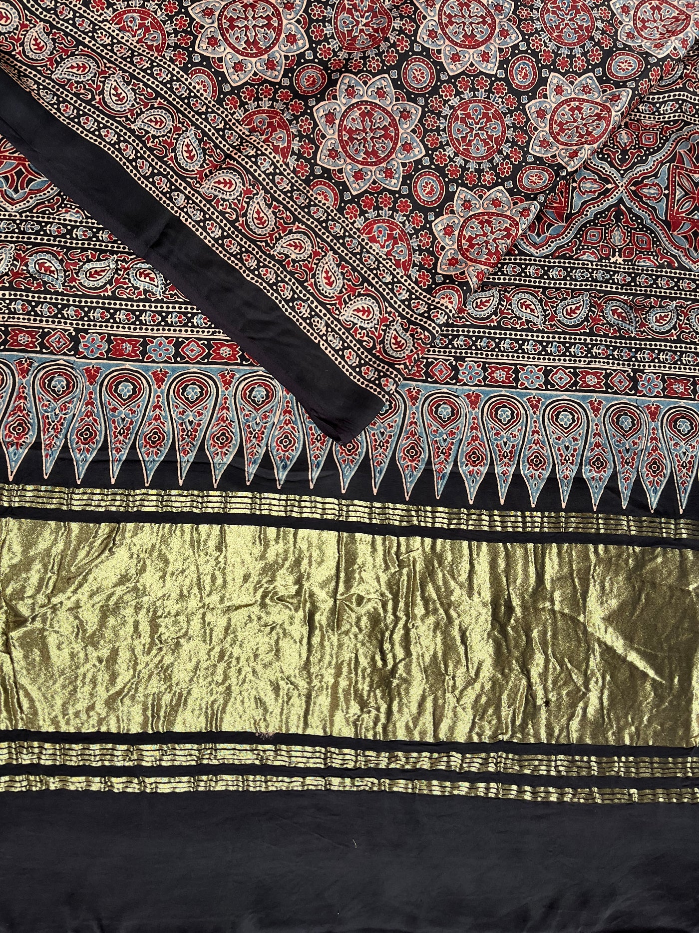 FALAK: Handblock Modal Silk Tissue Ajrakh Saree