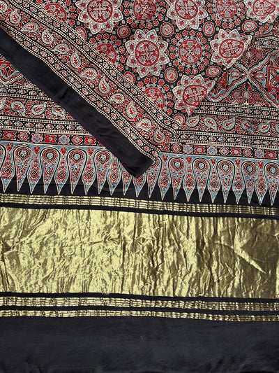 FALAK: Handblock Modal Silk Tissue Ajrakh Saree