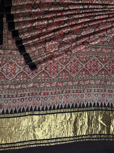FALAK: Handblock Modal Silk Tissue Ajrakh Saree