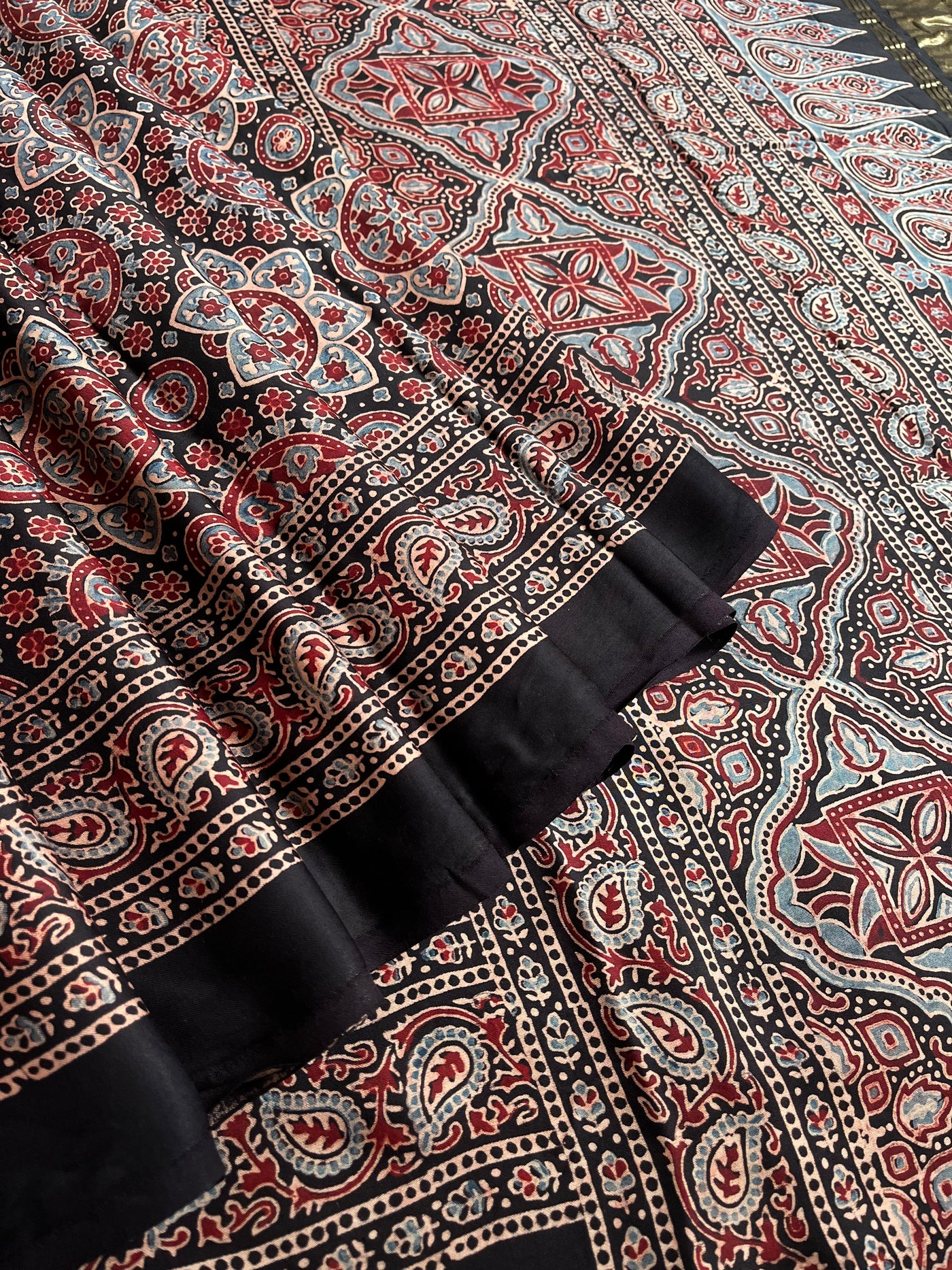 FALAK: Handblock Modal Silk Tissue Ajrakh Saree