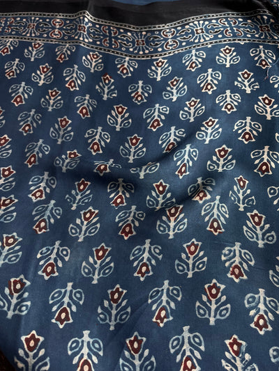 PAKIZA: Handblock Modal Silk Tissue Ajrakh Saree