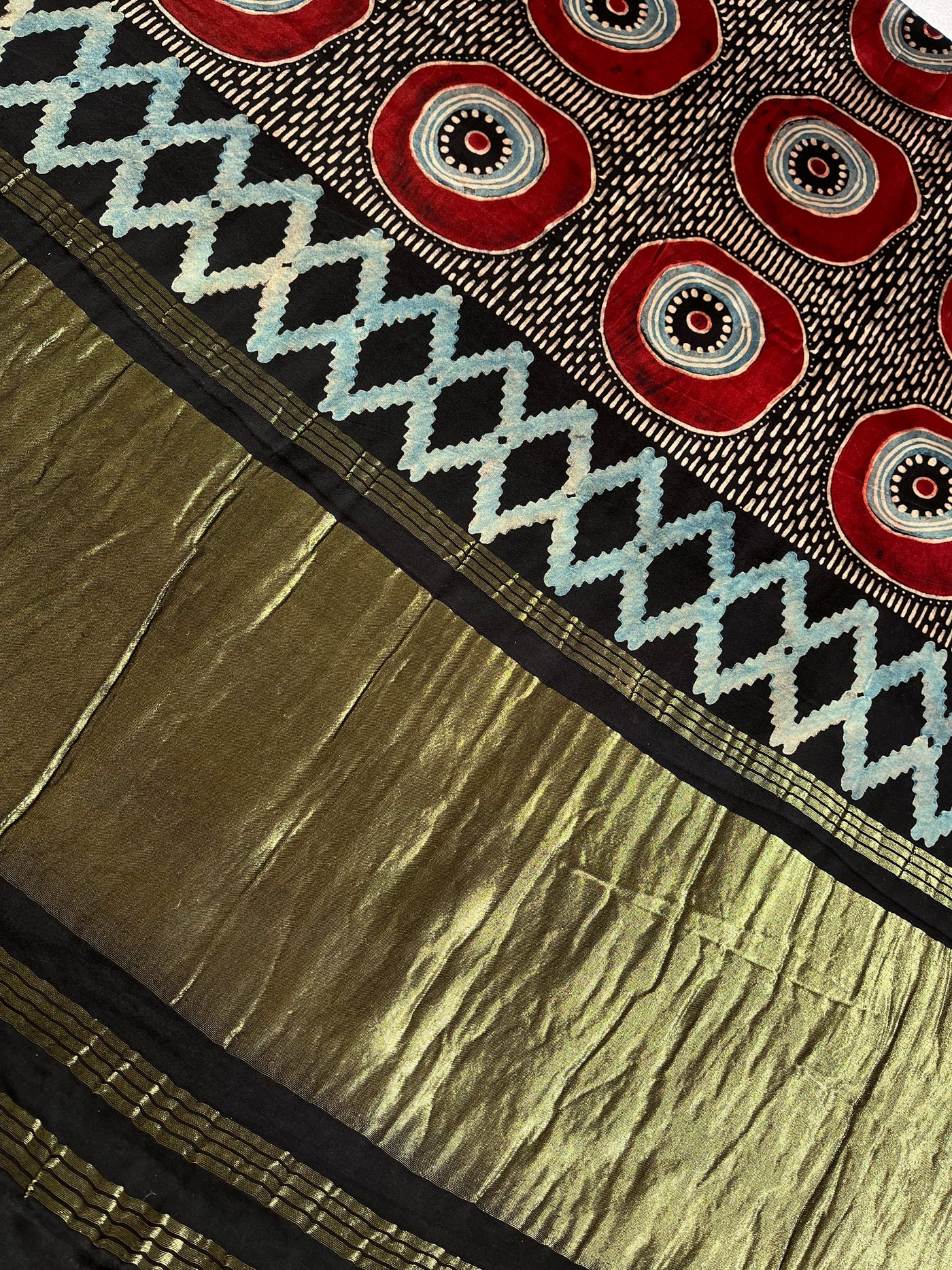 KALPANA: Handblock Modal Silk Tissue Ajrakh Saree