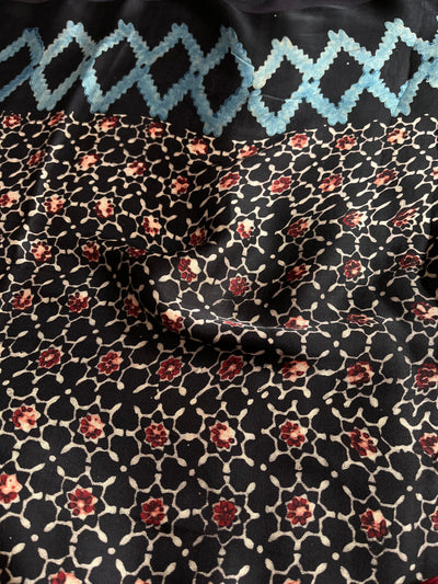 KALPANA: Handblock Modal Silk Tissue Ajrakh Saree