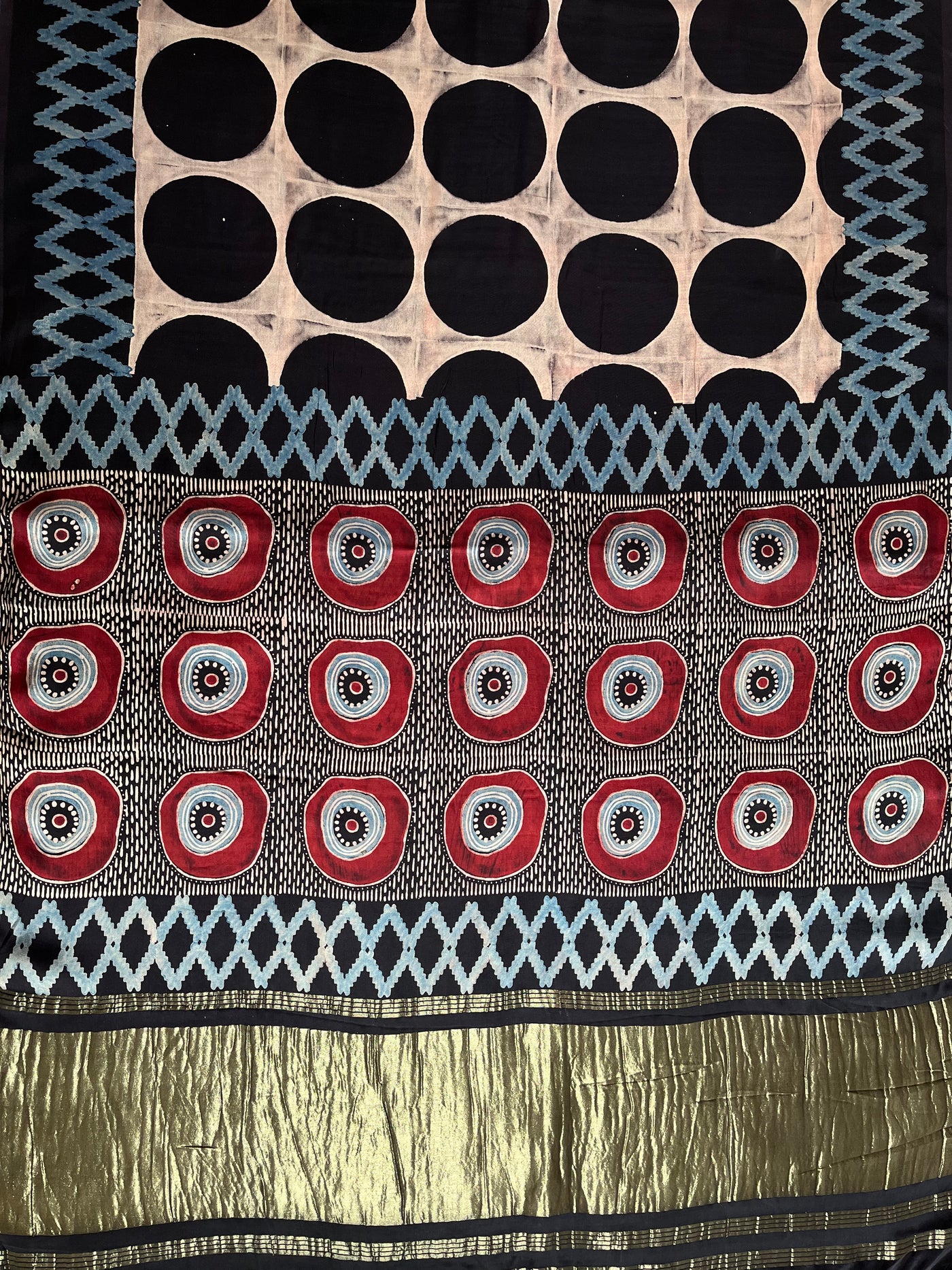 KALPANA: Handblock Modal Silk Tissue Ajrakh Saree