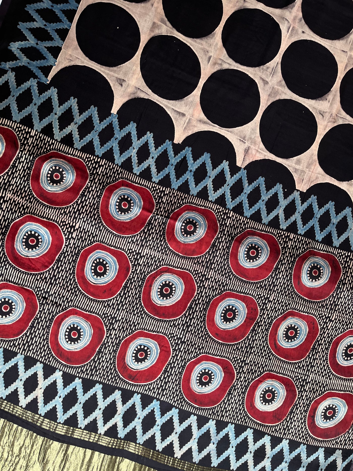 KALPANA: Handblock Modal Silk Tissue Ajrakh Saree