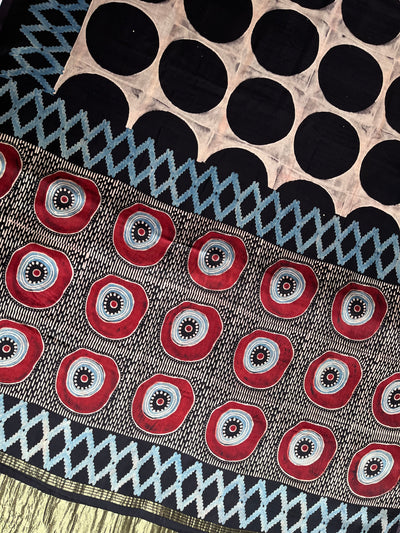 KALPANA: Handblock Modal Silk Tissue Ajrakh Saree