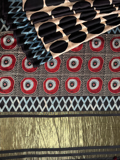 KALPANA: Handblock Modal Silk Tissue Ajrakh Saree