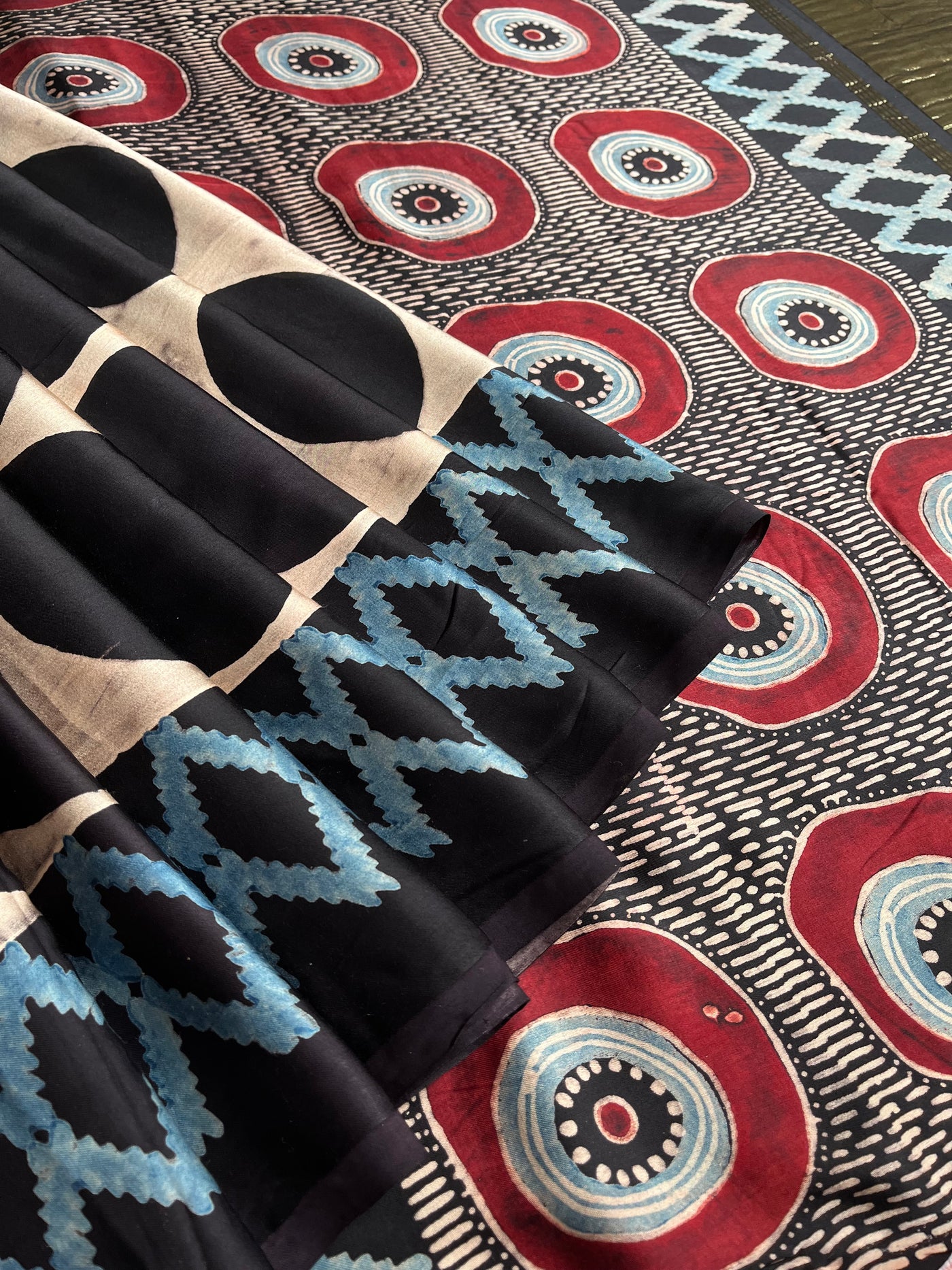 KALPANA: Handblock Modal Silk Tissue Ajrakh Saree