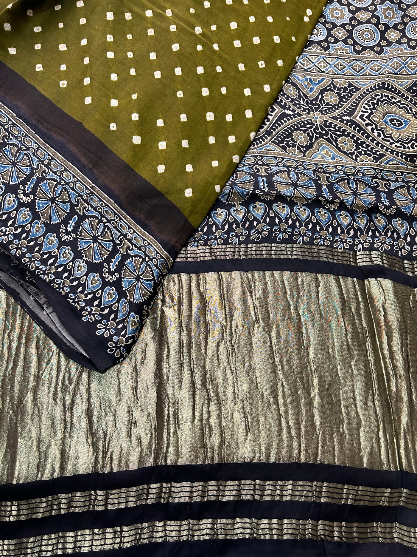 Maithili: AJRAKH BANDHEJ TISSUE MODAL SILK SAREE