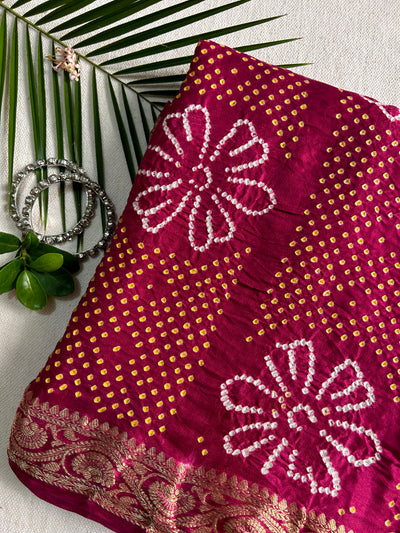 OJASWINI: HANDMADE PURE GAJJI SILK RAI DANA BANDHNI SAREE WITH TISSUE MEENAKARI  PALLU