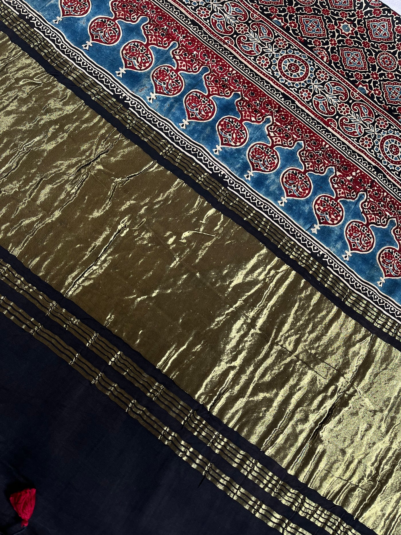 BHOOMI: Handblock Modal Silk Tissue Ajrakh Saree