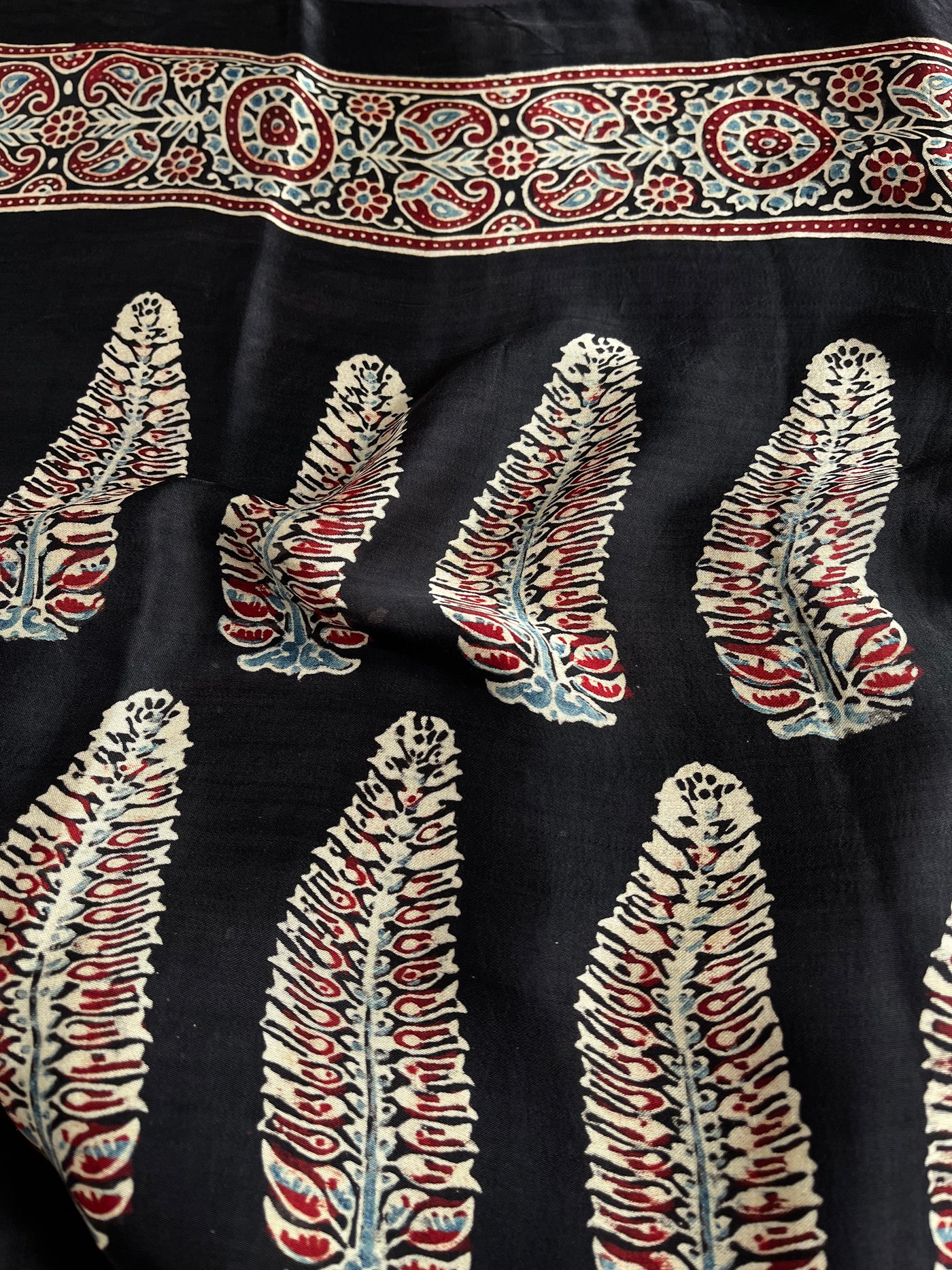 BHOOMI: Handblock Modal Silk Tissue Ajrakh Saree