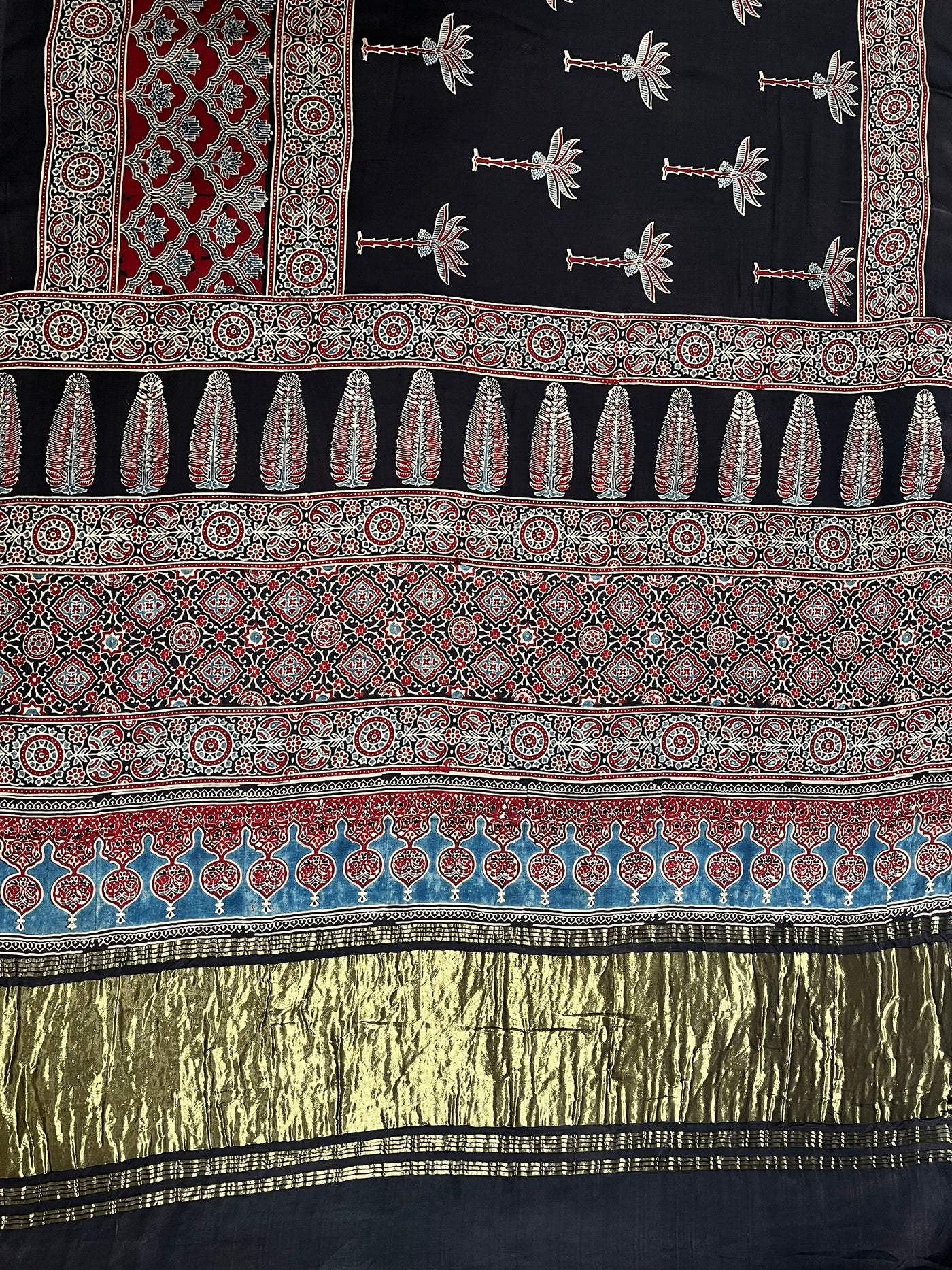 BHOOMI: Handblock Modal Silk Tissue Ajrakh Saree