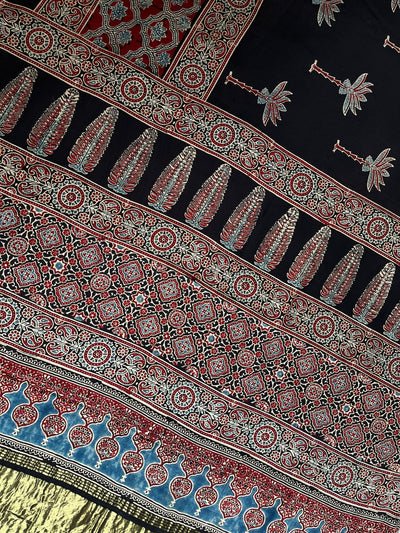 BHOOMI: Handblock Modal Silk Tissue Ajrakh Saree