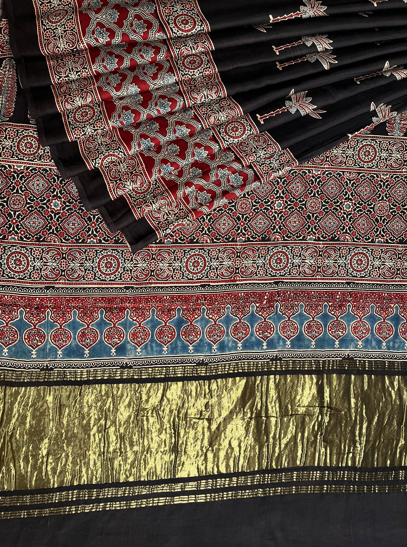 BHOOMI: Handblock Modal Silk Tissue Ajrakh Saree