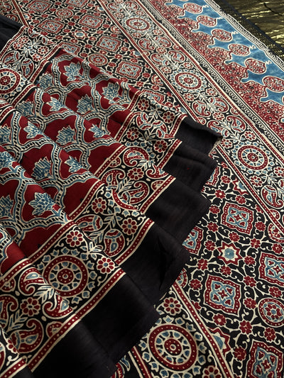BHOOMI: Handblock Modal Silk Tissue Ajrakh Saree