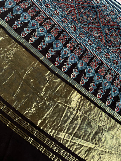 NISHA: Handblock Modal Silk Tissue Ajrakh Saree