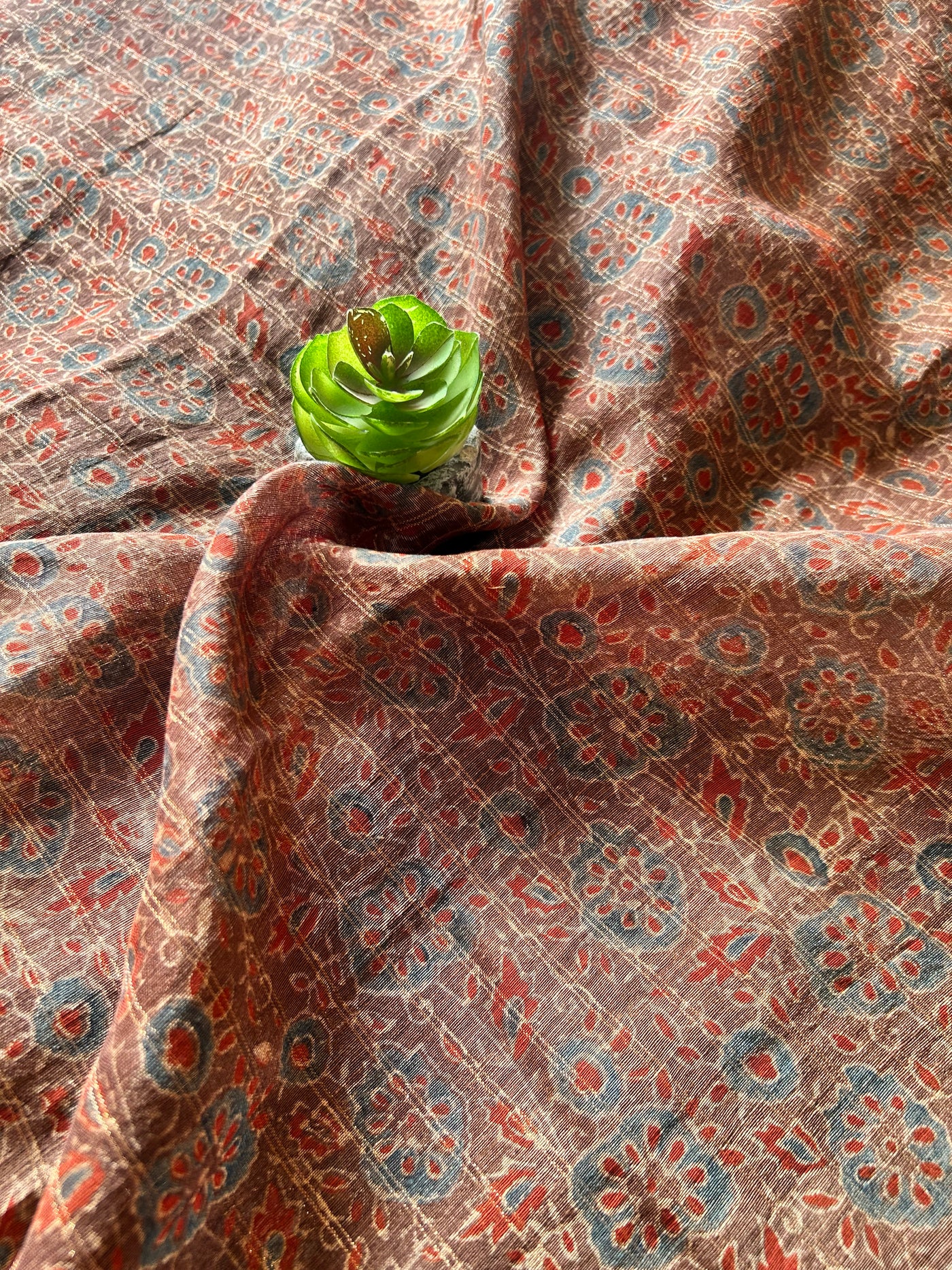 GUNJA :HANDBLOCK AJRAKH PURE SILK-LINEN SAREE