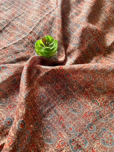 GUNJA :HANDBLOCK AJRAKH PURE SILK-LINEN SAREE