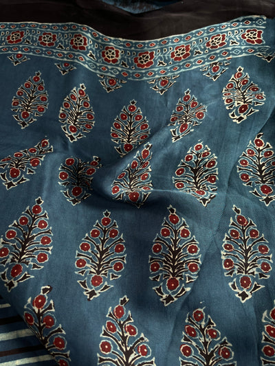 NISHA: Handblock Modal Silk Tissue Ajrakh Saree