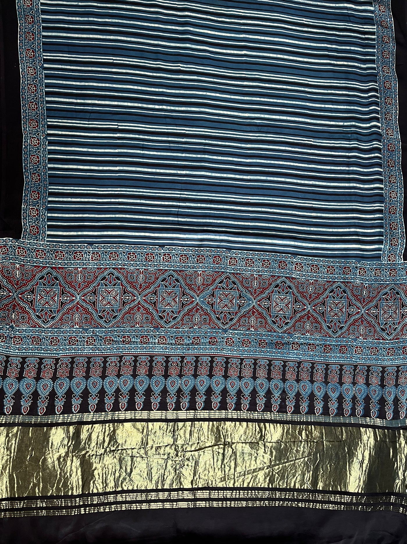 NISHA: Handblock Modal Silk Tissue Ajrakh Saree