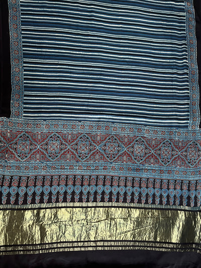 NISHA: Handblock Modal Silk Tissue Ajrakh Saree
