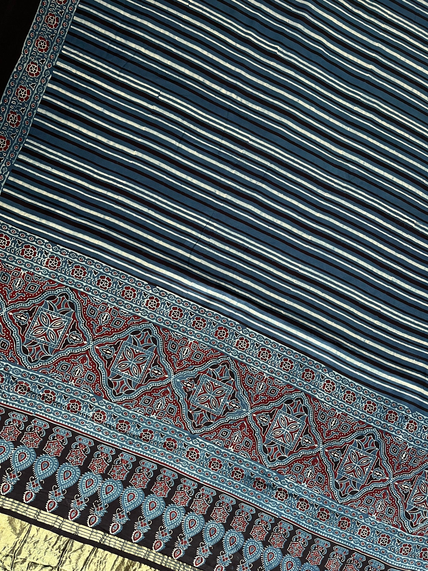 NISHA: Handblock Modal Silk Tissue Ajrakh Saree