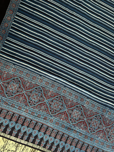 NISHA: Handblock Modal Silk Tissue Ajrakh Saree