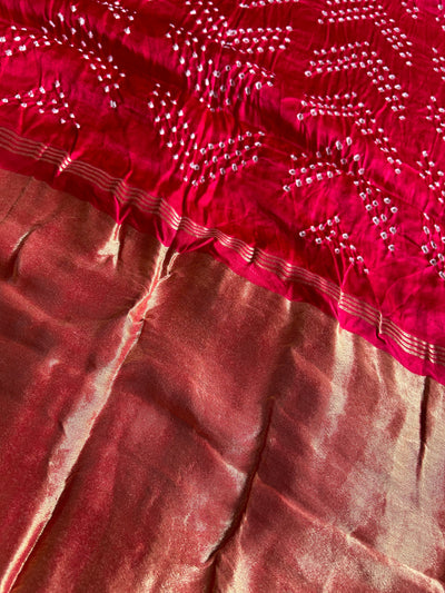 UPASANA: HANDMADE PURE GAJJI SILK RAI DANA BANDHNI SAREE WITH TISSUE PALLU