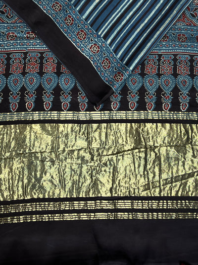 NISHA: Handblock Modal Silk Tissue Ajrakh Saree