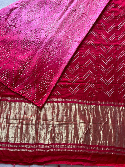 UPASANA: HANDMADE PURE GAJJI SILK RAI DANA BANDHNI SAREE WITH TISSUE PALLU