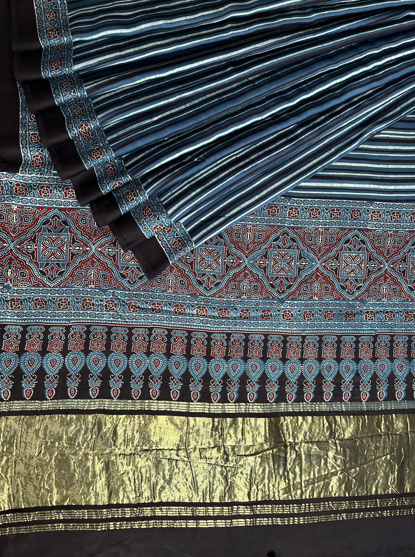 NISHA: Handblock Modal Silk Tissue Ajrakh Saree