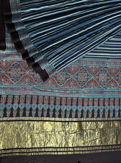 NISHA: Handblock Modal Silk Tissue Ajrakh Saree