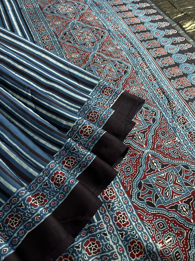 NISHA: Handblock Modal Silk Tissue Ajrakh Saree