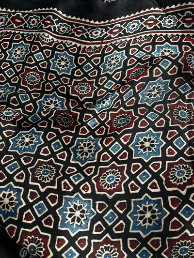 CHAVI: Handblock Modal Silk Tissue Ajrakh Saree