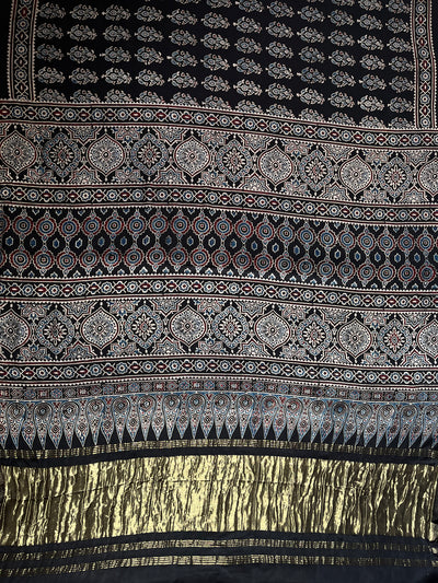 CHAVI: Handblock Modal Silk Tissue Ajrakh Saree